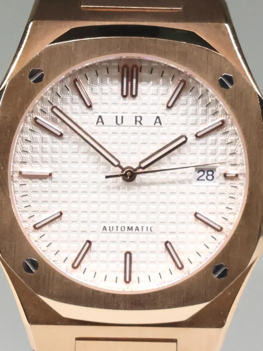 Aura Date 001 Rose/White Automatic Watch 40mm